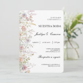 Wilde Blume Wasserfarbe Spanische Hochzeit Einladu Einladung (Stehend Vorderseite)