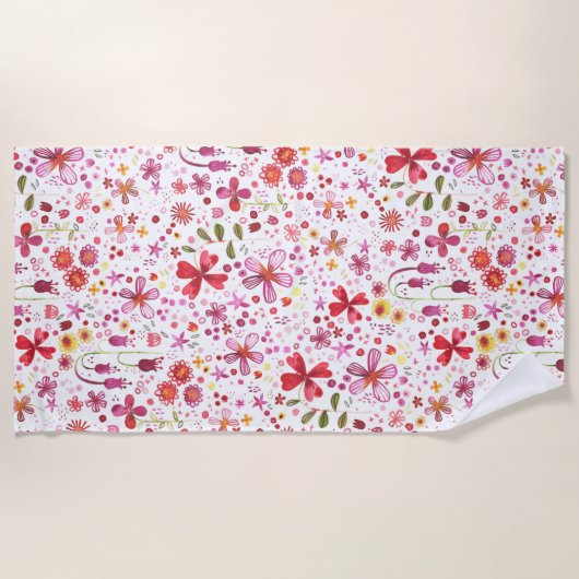 Wilde Blume Wasserfarbe Strandtuch (Vorderseite)