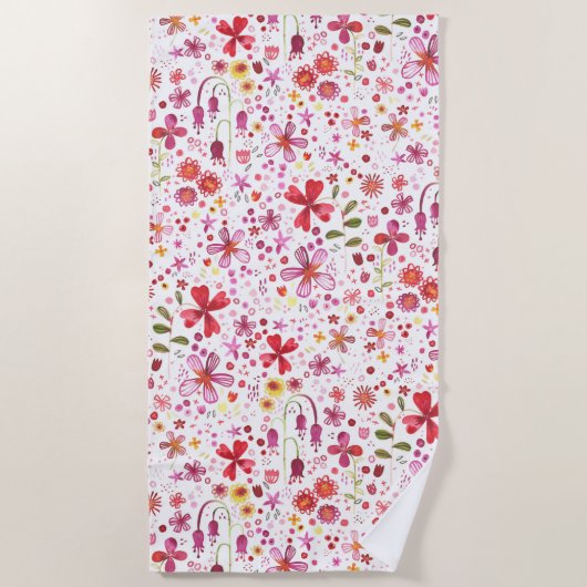 Wilde Blume Wasserfarbe Strandtuch (Vorderseite)