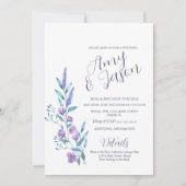 Wilde Blume Wasserfarben Mute Lavendel Wedding Einladung (Vorderseite)