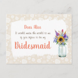 Wilde Blume werden Sie meine Bridesmaid-Karte sein Einladungspostkarte