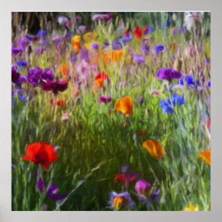 Wilde Blume Wiese, Cornblumen und Pflaumen Poster