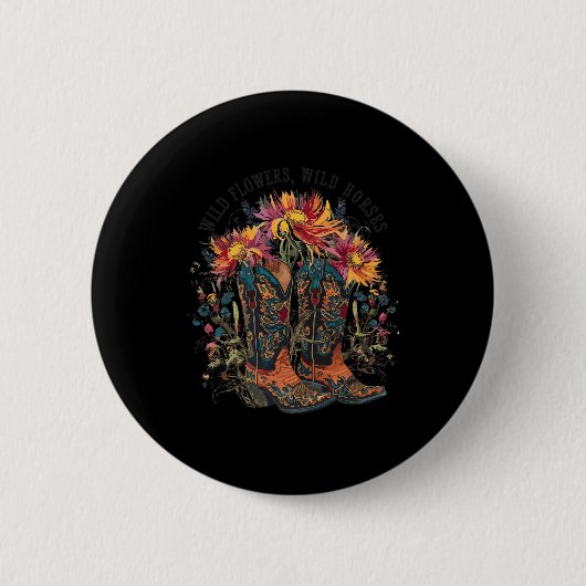 Wilde Blume - Wilde Pferde Cowgirl Boot Western Fl Button (Vorderseite)