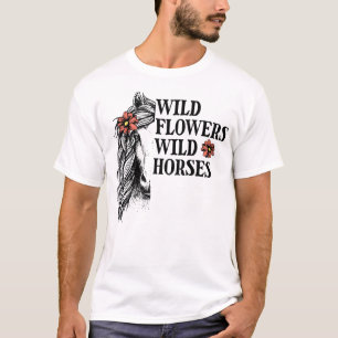 Wilde Blume Wilde Pferde Niedliche Pferde Frauen T-Shirt