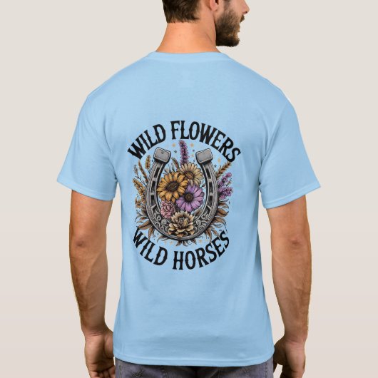 Wilde Blume Wilde Pferde T-Shirt (Rückseite)