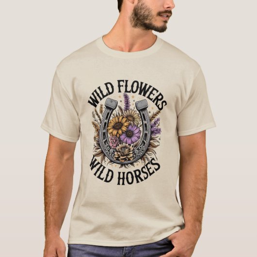 Wilde Blume Wilde Pferde T-Shirt (Vorderseite)