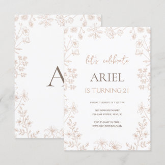 Wilde Blume zeichnend niedliche Blüte 21. Geburtst Einladung