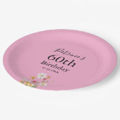 Wilde Blumen 60. Geburtstag Pink Party Pappteller (Schrägansicht)