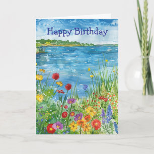 Wilde Blumen an einem See Geburtstag Karte