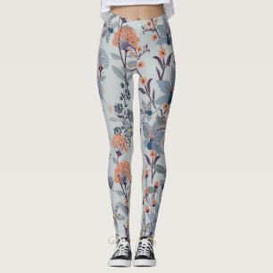 Wilde Blumen auf Blau, botanisches Muster. Leggings