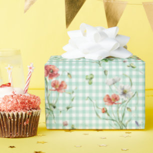 Wilde Blumen auf Gingham Geschenkpapier