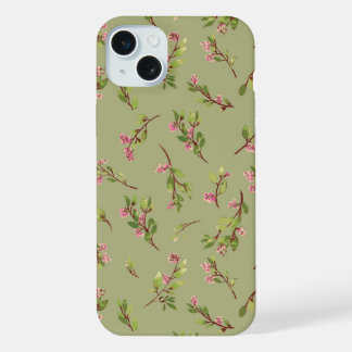Wilde Blumen auf Pistaziengrün geworfen iPhone 15 Plus Hülle