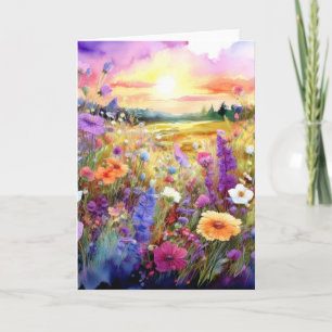 Wilde Blumen bei Sonnenuntergang in Aquarell Karte