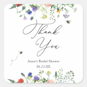Wilde-Blumen-Biene-Braut-Shower Quadratischer Aufkleber