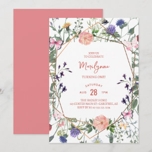 Wilde Blumen Boho 1. Geburtstagseinladung Einladung