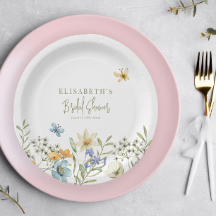 Wilde Blumen Boho Frühling personalisierte Brautpa Pappteller