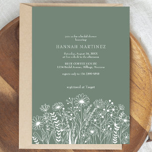 Wilde Blumen Elegante Boho Salbei Grüne Hochzeitsd Einladung