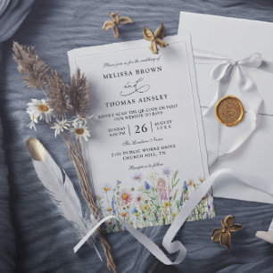Wilde Blumen Elegante Moderne Budget QR-Code Hochz Einladung