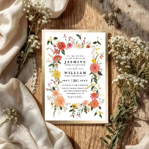 Wilde Blumen Elegante Moderne Chic QR-Code-Hochzei Einladung