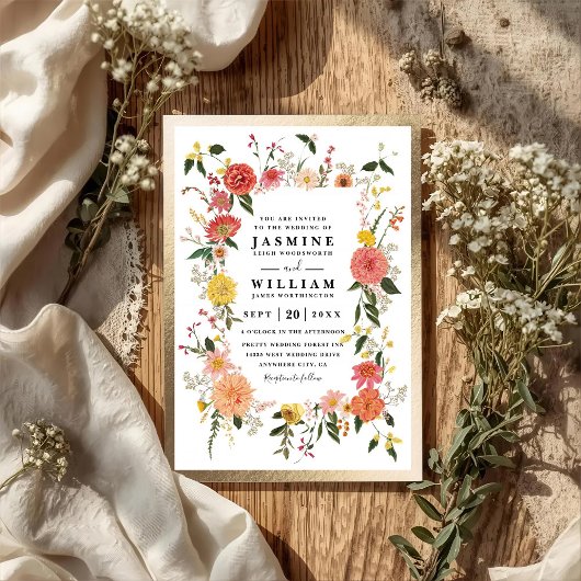 Wilde Blumen Elegante Moderne Chic QR-Code-Hochzei Einladung