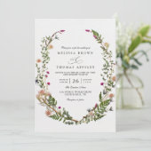 Wilde Blumen Elegante moderne chic QR-Code-Hochzei Einladung (Stehend Vorderseite)