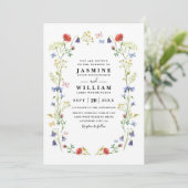Wilde Blumen Elegante moderne Hochzeit mit QR-Code Einladung (Stehend Vorderseite)