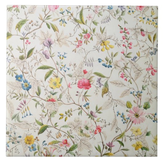 Wilde Blumen entwerfen für silk Material, c.1790 Fliese (Vorderseite)
