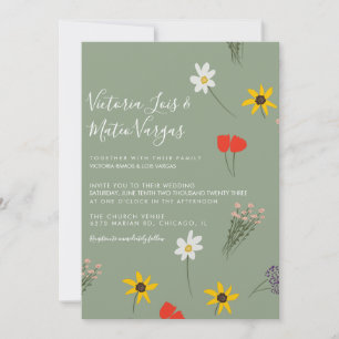 Wilde Blumen Florale Grünpflanzen Hochzeit Salbei Einladung