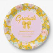 Wilde Blumen Gelb Gingham-Schleife Abschlussfeier Pappteller (Vorderseite)