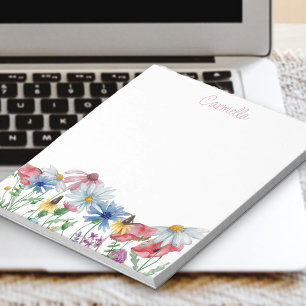 Wilde Blumen Grenze Schön Personalisiert Notizblock