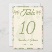 Wilde-Blumen-Grün-Gingham-Bogen-Hochzeitstisch-Num Einladung (Rückseite)
