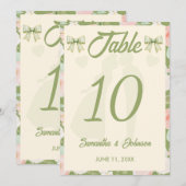 Wilde-Blumen-Grün-Gingham-Bogen-Hochzeitstisch-Num Einladung (Vorne/Hinten)