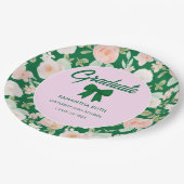 Wilde Blumen Grün Gingham-Schleife Abschlussfeier Pappteller (Schrägansicht)