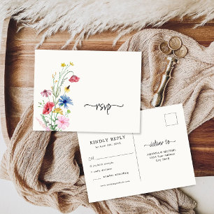 Wilde Blumen Hochzeit-Antwortkarte Postkarte