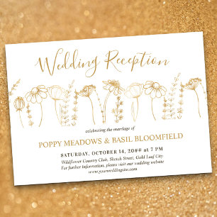 Wilde Blumen Hochzeitsempfang Gold Blumen Skizze Einladung