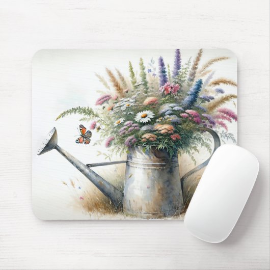 Wilde Blumen in Gießkanne Mousepad (Mit Mouse)