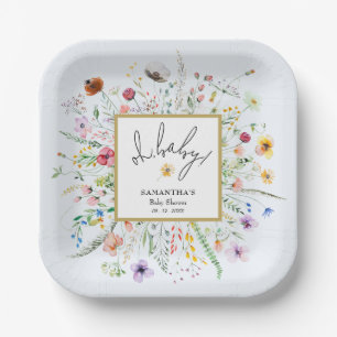 Wilde Blumen Junge Baby Shower Blau Pappteller