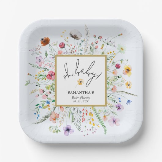 Wilde Blumen Junge Baby Shower Blau Pappteller (Vorderseite)