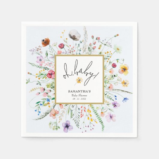Wilde Blumen Junge Baby Shower Blau Serviette (Vorderseite)