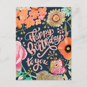 Wilde Blumen & Lettering Geburtstagskarte Postkarte