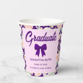 Wilde Blumen Lila Gingham-Schleife Abschlussfeier Pappbecher (Vorderseite)