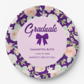 Wilde Blumen Lila Gingham-Schleife Abschlussfeier Pappteller (Vorderseite)
