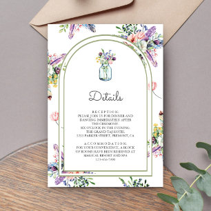 Wilde Blumen-Mason-Glas-Tor-Hochzeitsdetails Begleitkarte