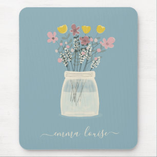 Wilde Blumen Mason Jar Handgeschriebene Monogramm Mousepad