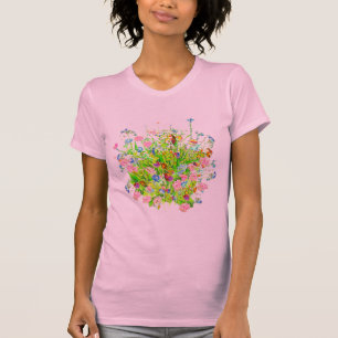 Wilde Blumen-Medley auf rosa Hemd T-Shirt