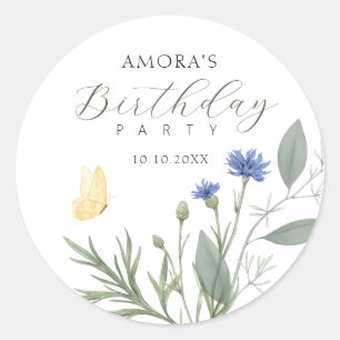 Wilde Blumen minimalist elegant Runder Aufkleber