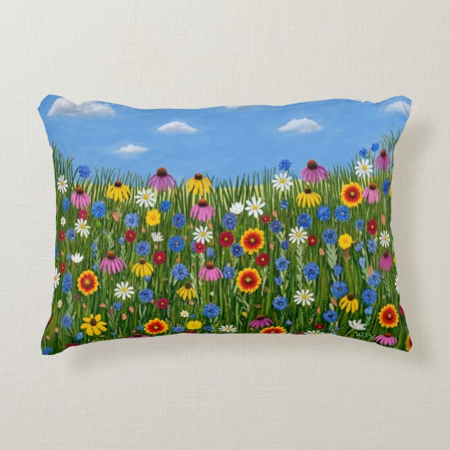 Wilde Blumen mit Gänseblümchen Dekokissen (Vorderseite)