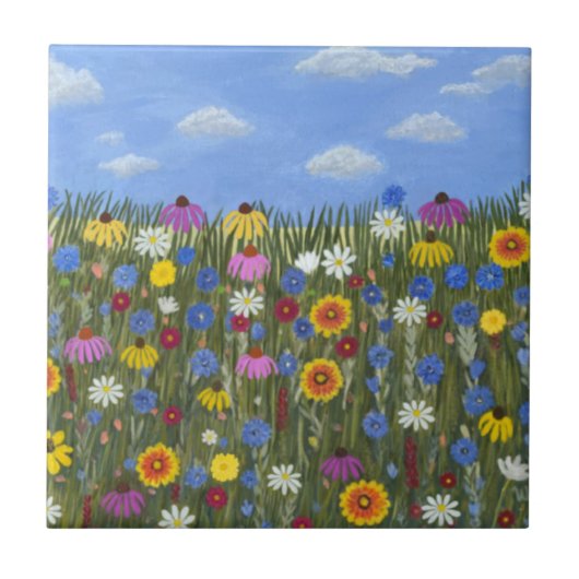 Wilde Blumen mit Gänseblümchen Fliese (Vorderseite)