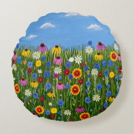 Wilde Blumen mit Gänseblümchen Rundes Kissen
