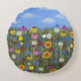 Wilde Blumen mit Gänseblümchen Rundes Kissen